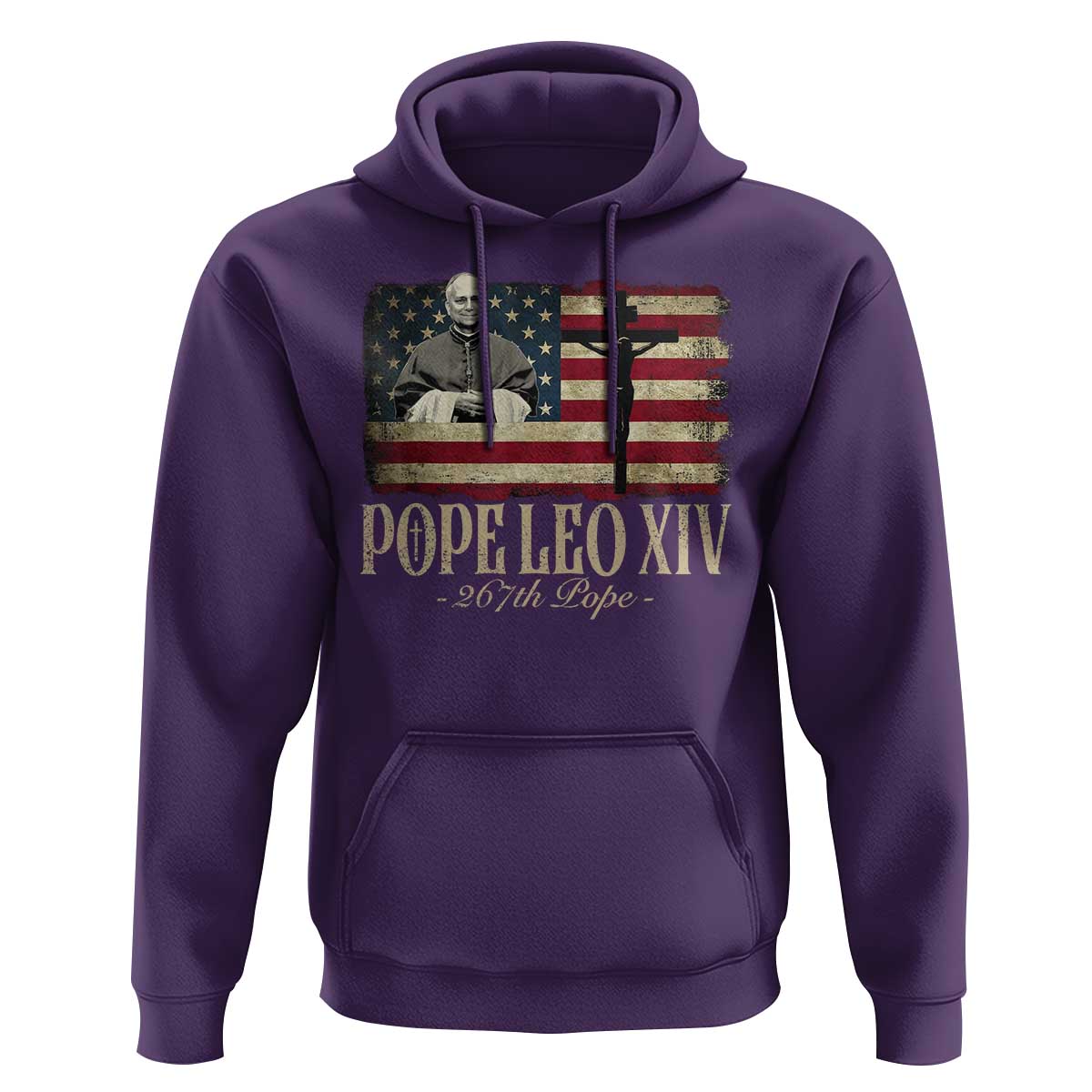 Da Pope Leo XIV Hoodie From America Chicago USA Flag Cross