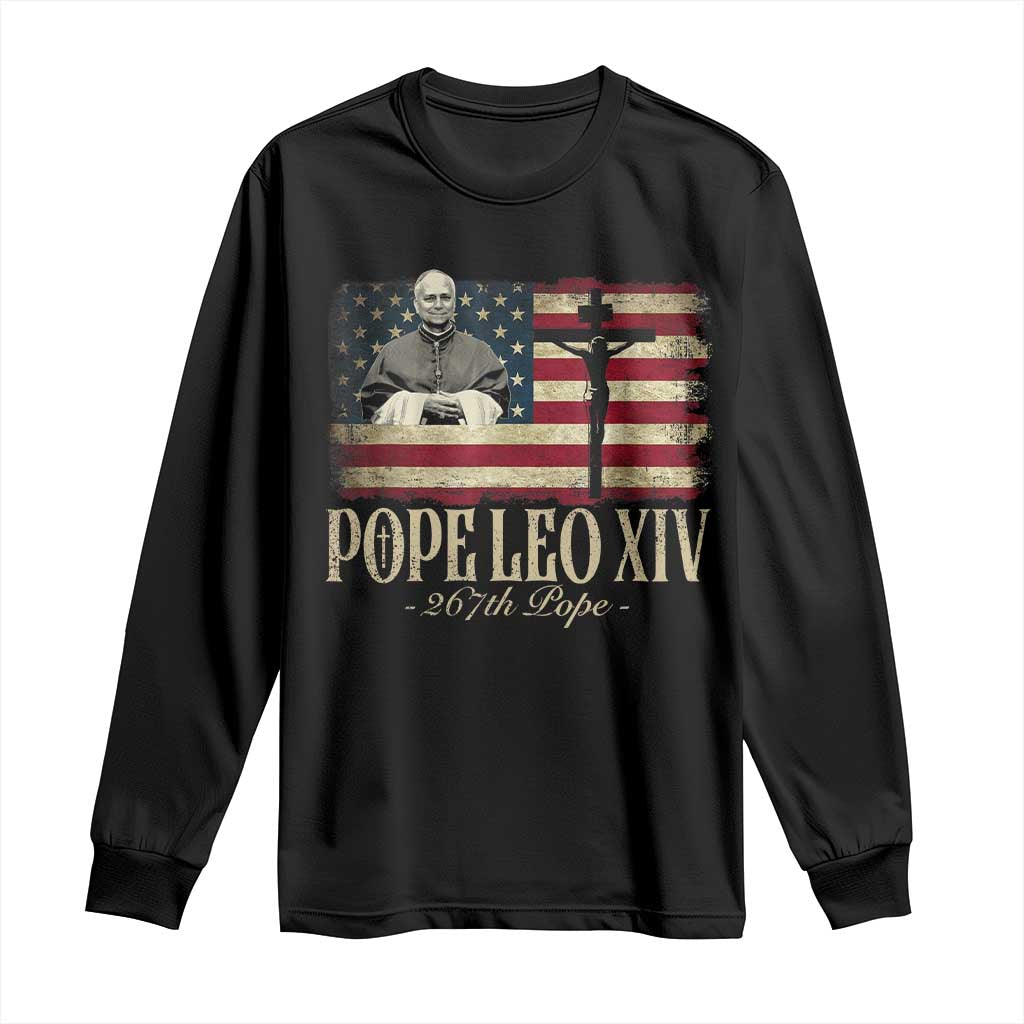 Da Pope Leo XIV Long Sleeve Shirt From America Chicago USA Flag Cross