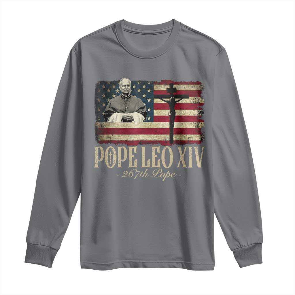 Da Pope Leo XIV Long Sleeve Shirt From America Chicago USA Flag Cross