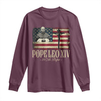 Da Pope Leo XIV Long Sleeve Shirt From America Chicago USA Flag Cross