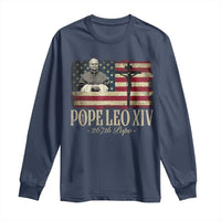 Da Pope Leo XIV Long Sleeve Shirt From America Chicago USA Flag Cross