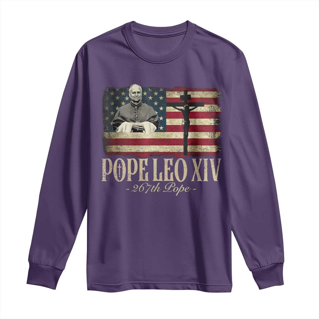 Da Pope Leo XIV Long Sleeve Shirt From America Chicago USA Flag Cross
