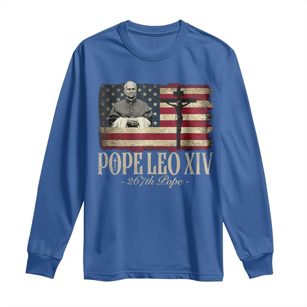 Da Pope Leo XIV Long Sleeve Shirt From America Chicago USA Flag Cross