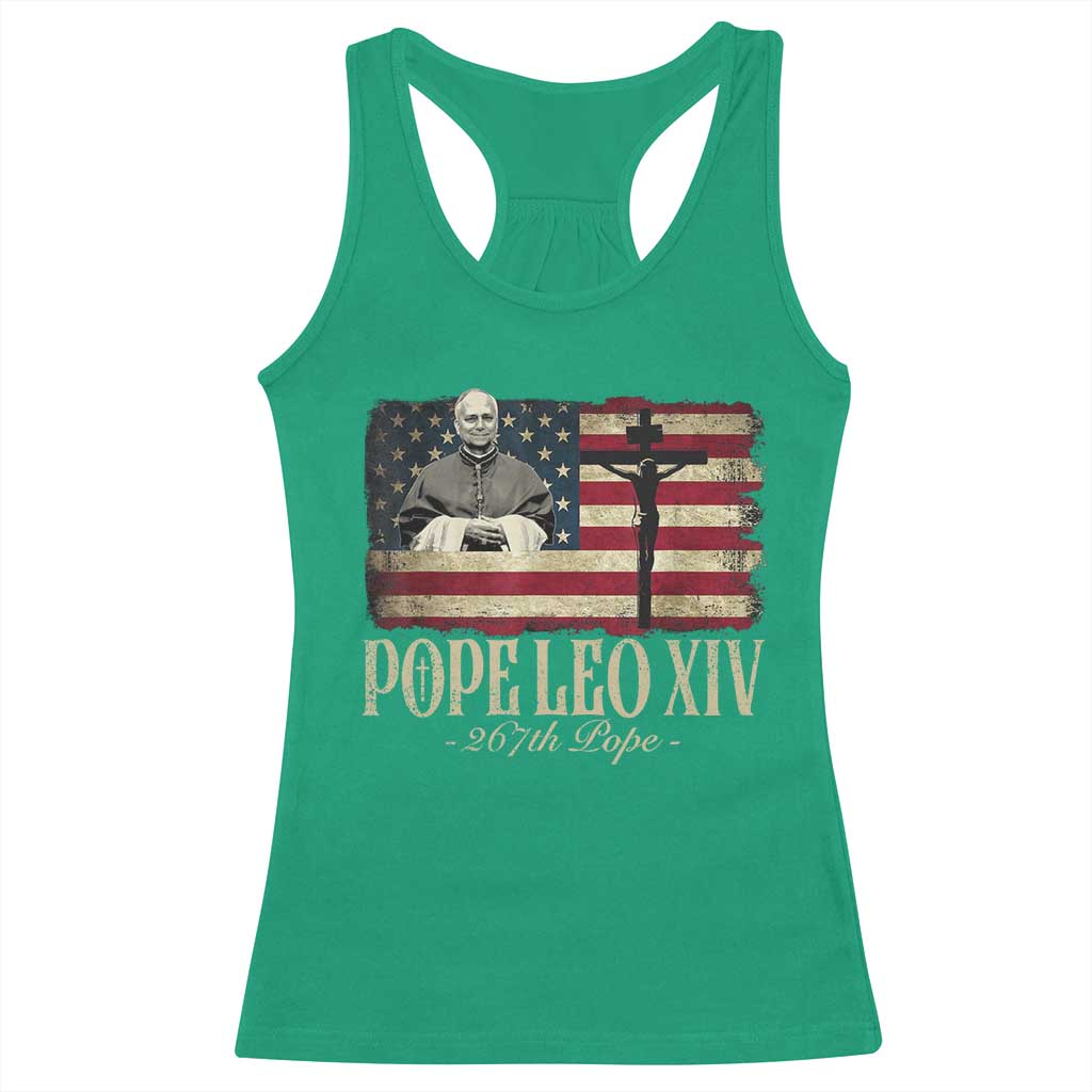 Da Pope Leo XIV Racerback Tank Top From America Chicago USA Flag Cross
