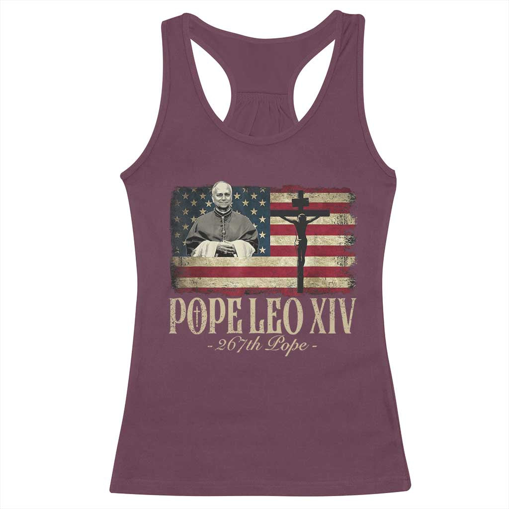 Da Pope Leo XIV Racerback Tank Top From America Chicago USA Flag Cross