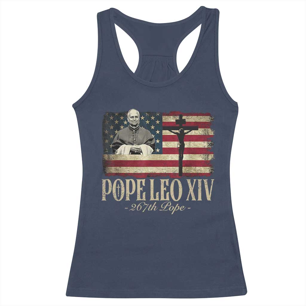 Da Pope Leo XIV Racerback Tank Top From America Chicago USA Flag Cross