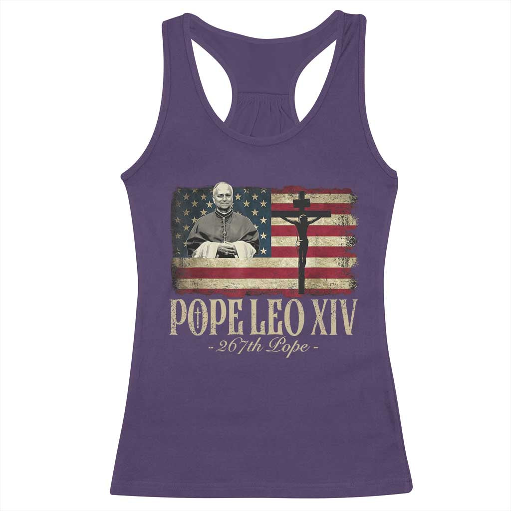 Da Pope Leo XIV Racerback Tank Top From America Chicago USA Flag Cross