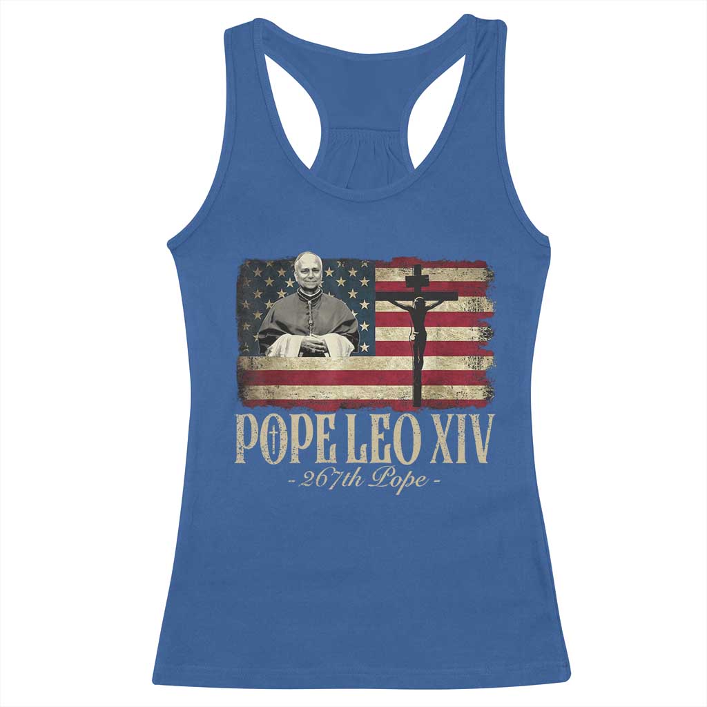 Da Pope Leo XIV Racerback Tank Top From America Chicago USA Flag Cross
