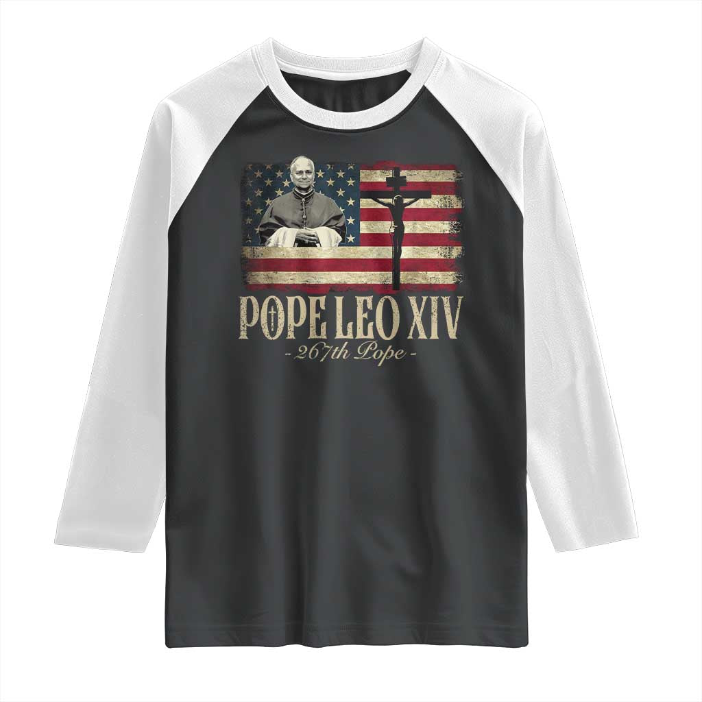 Da Pope Leo XIV Raglan Shirt From America Chicago USA Flag Cross