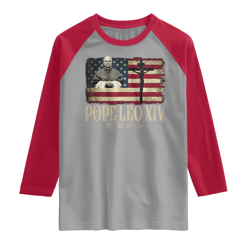 Da Pope Leo XIV Raglan Shirt From America Chicago USA Flag Cross