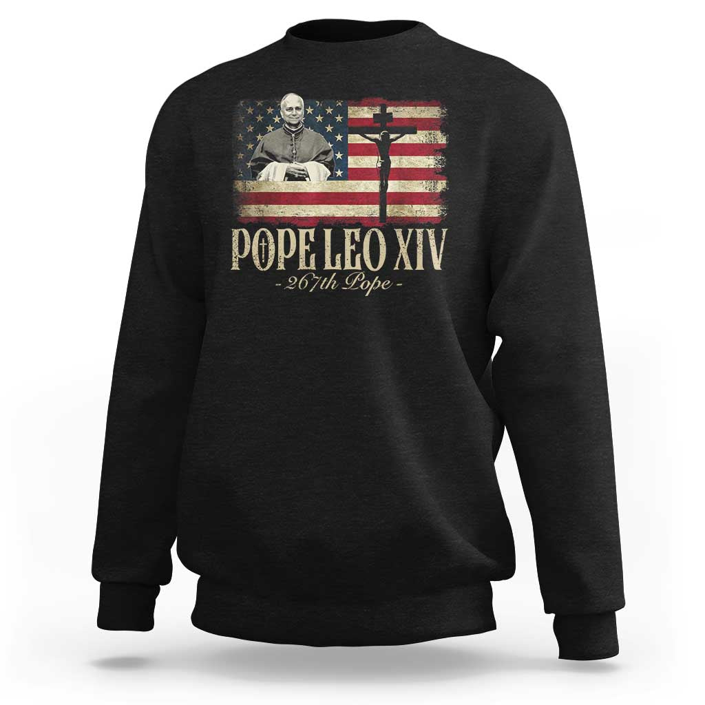 Da Pope Leo XIV Sweatshirt From America Chicago USA Flag Cross