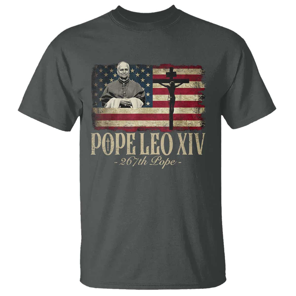 Da Pope Leo XIV T Shirt From America Chicago USA Flag Cross