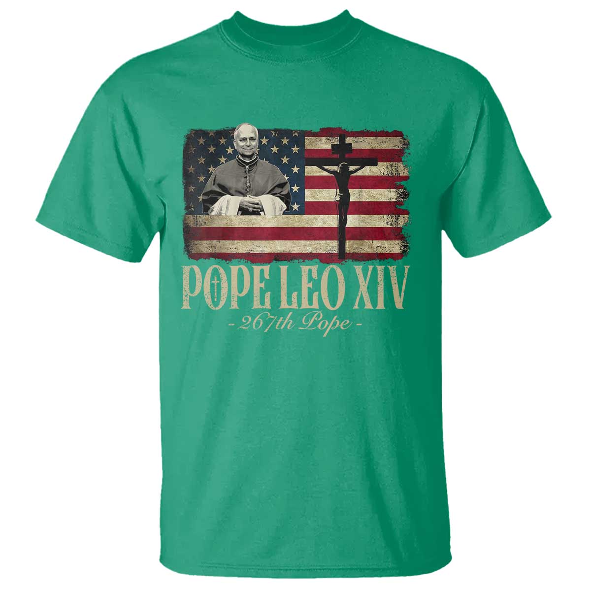 Da Pope Leo XIV T Shirt From America Chicago USA Flag Cross
