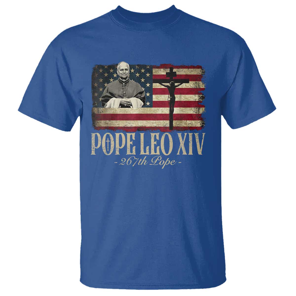 Da Pope Leo XIV T Shirt From America Chicago USA Flag Cross