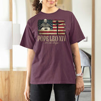 Da Pope Leo XIV T Shirt For Women From America Chicago USA Flag Cross