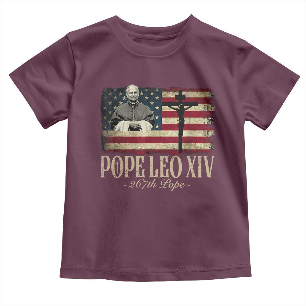 Da Pope Leo XIV Toddler T Shirt From America Chicago USA Flag Cross