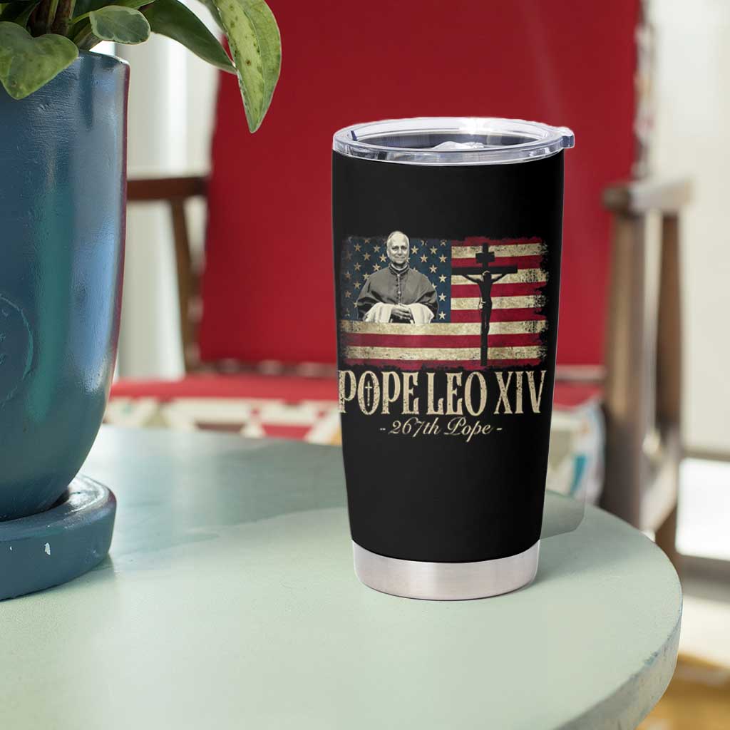 Da Pope Leo XIV Tumbler Cup From America Chicago USA Flag Cross
