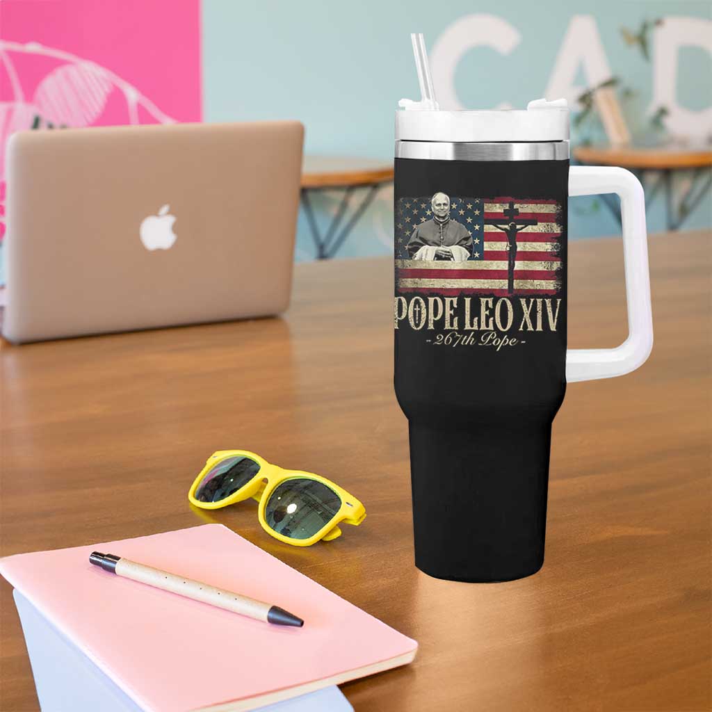 Da Pope Leo XIV Tumbler With Handle From America Chicago USA Flag Cross