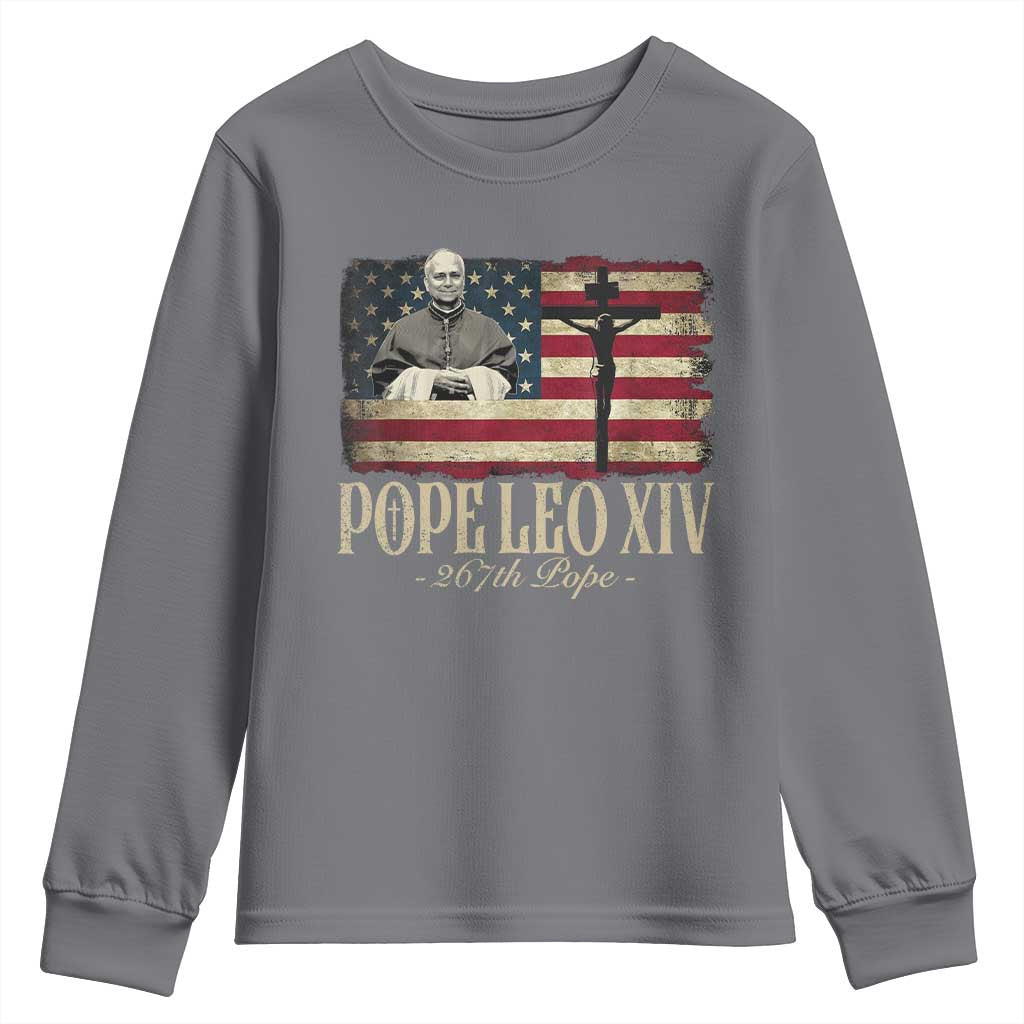 Da Pope Leo XIV Youth Sweatshirt From America Chicago USA Flag Cross