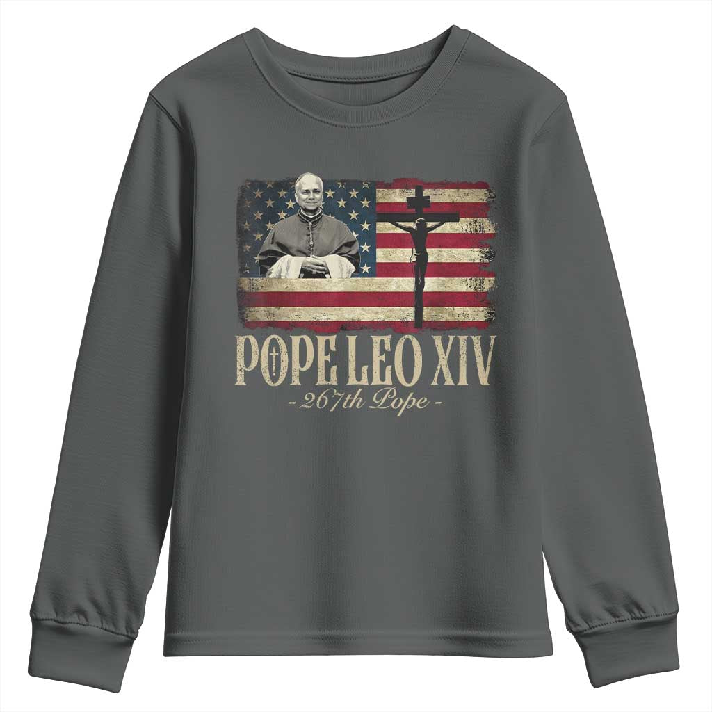 Da Pope Leo XIV Youth Sweatshirt From America Chicago USA Flag Cross