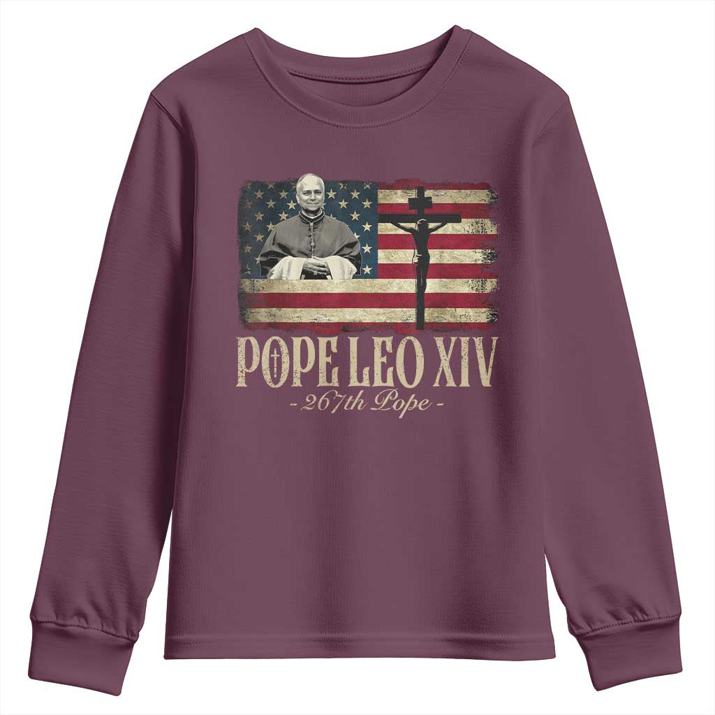 Da Pope Leo XIV Youth Sweatshirt From America Chicago USA Flag Cross