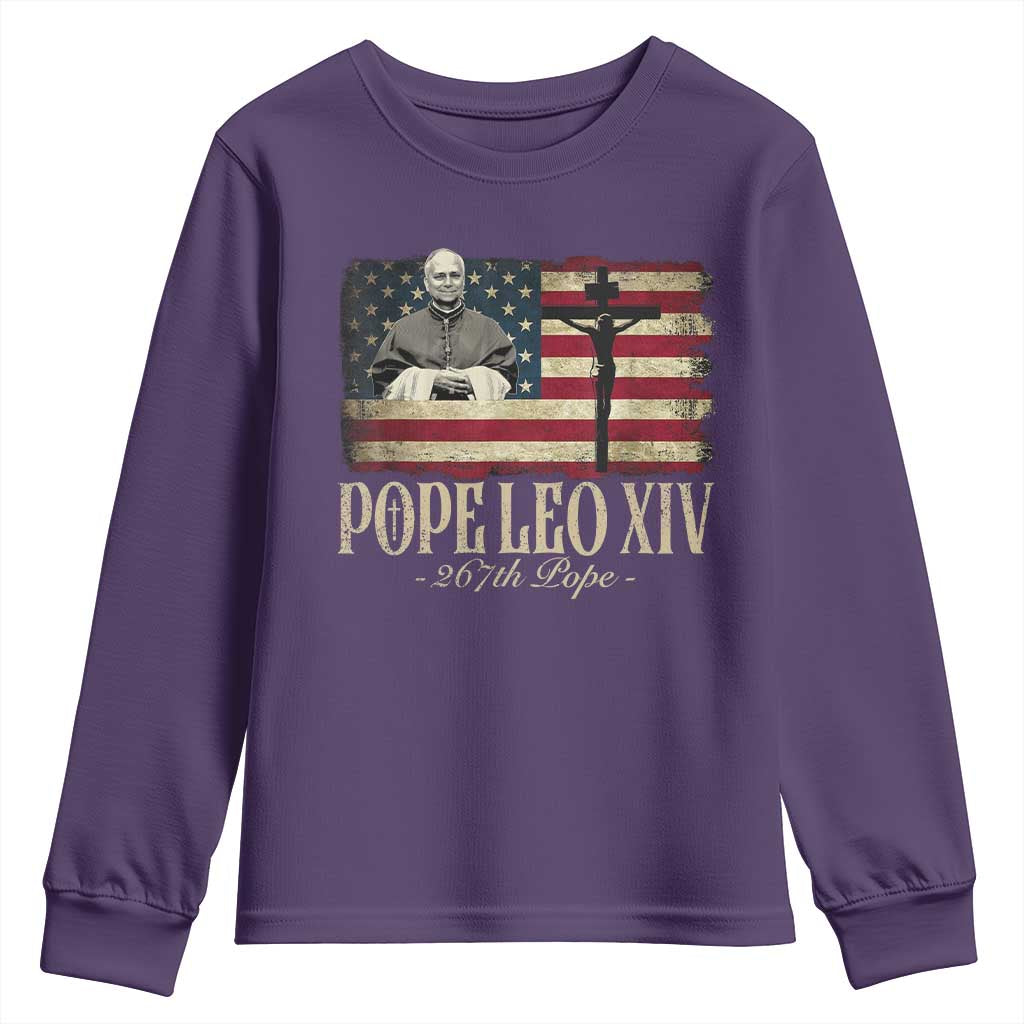 Da Pope Leo XIV Youth Sweatshirt From America Chicago USA Flag Cross