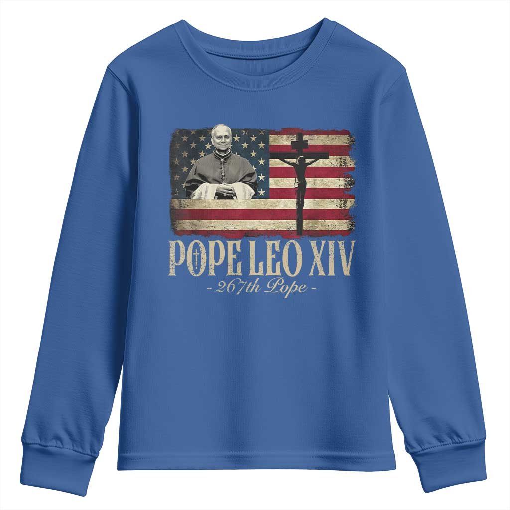 Da Pope Leo XIV Youth Sweatshirt From America Chicago USA Flag Cross