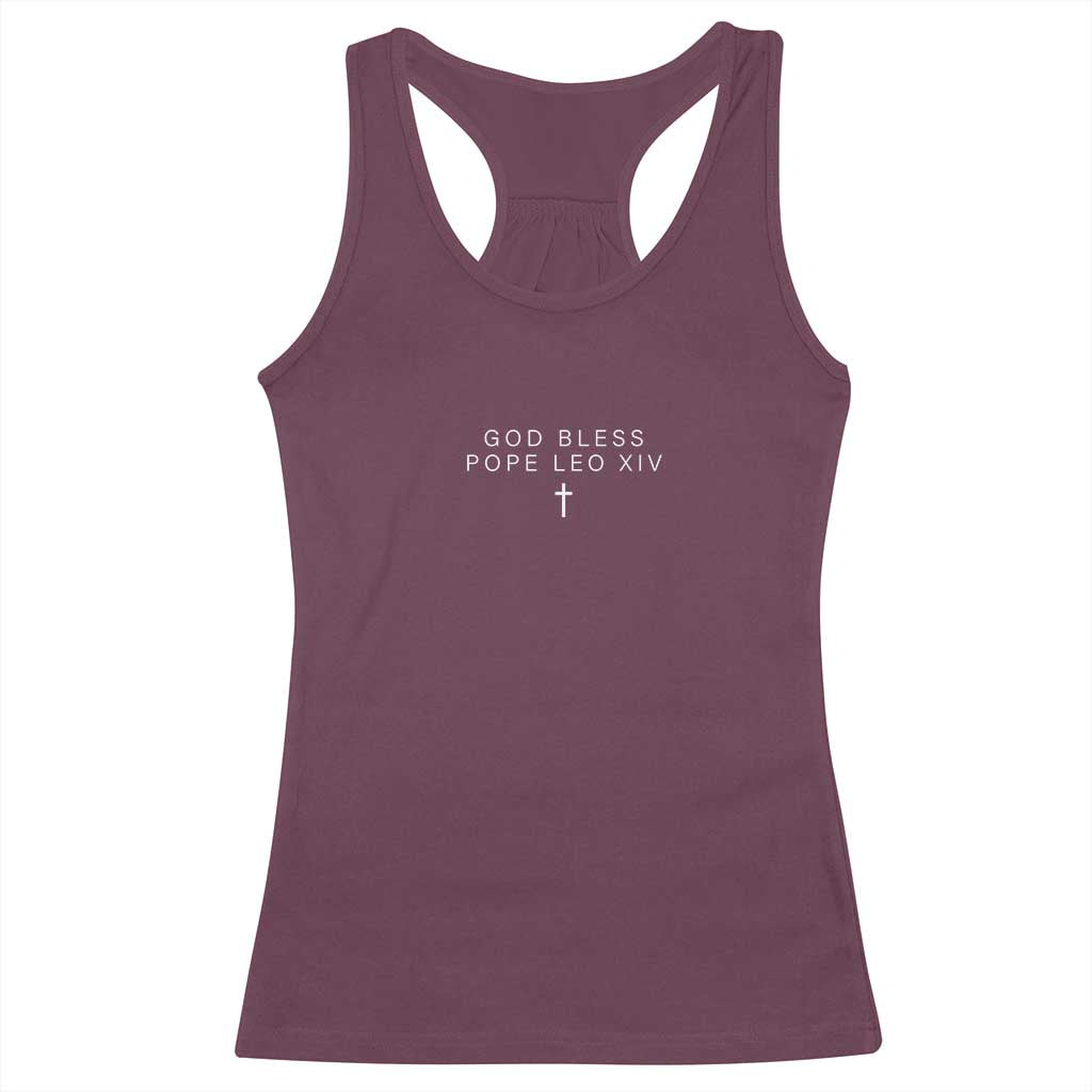 God Bless Pope Leo XIV Racerback Tank Top Cross Subtle Minimal Religious Faith