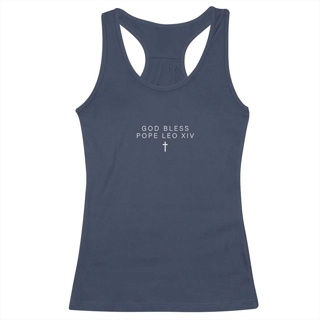 God Bless Pope Leo XIV Racerback Tank Top Cross Subtle Minimal Religious Faith