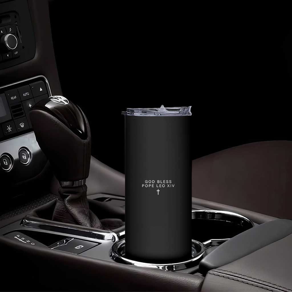 God Bless Pope Leo XIV Skinny Tumbler Cross Subtle Minimal Religious Faith