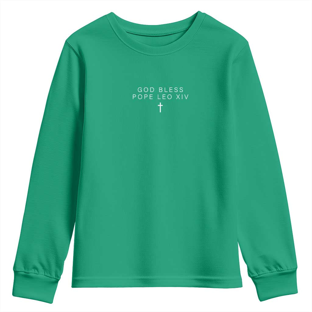 God Bless Pope Leo XIV Youth Sweatshirt Cross Subtle Minimal Religious Faith