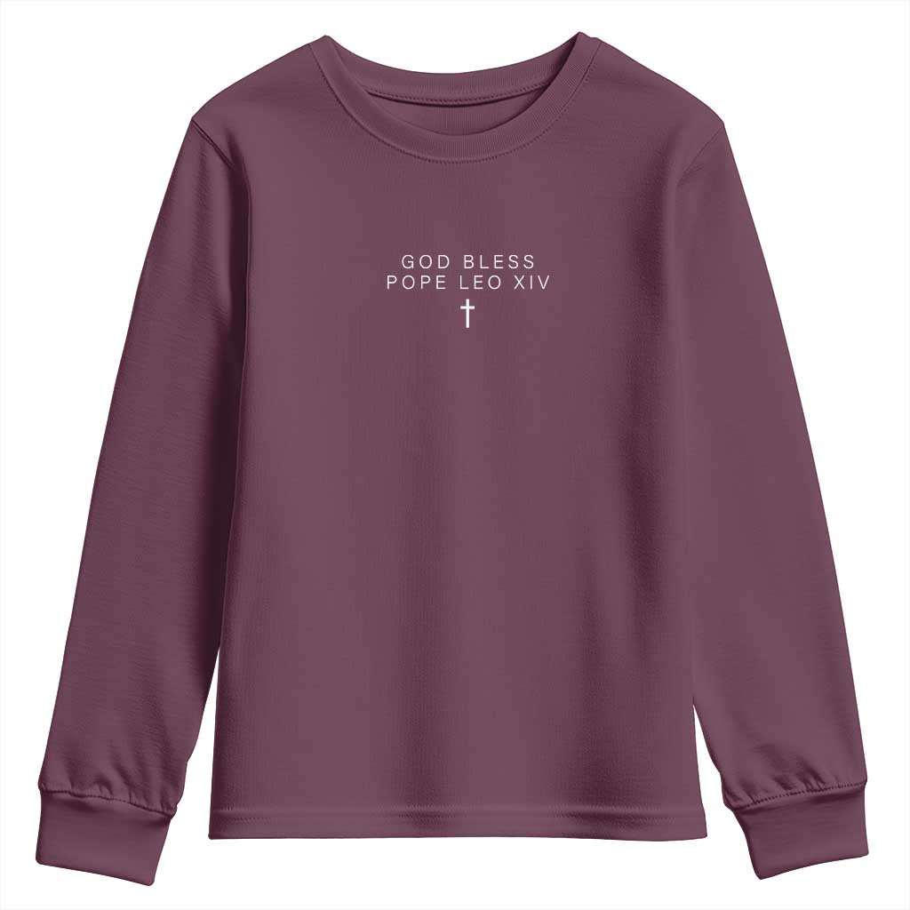 God Bless Pope Leo XIV Youth Sweatshirt Cross Subtle Minimal Religious Faith