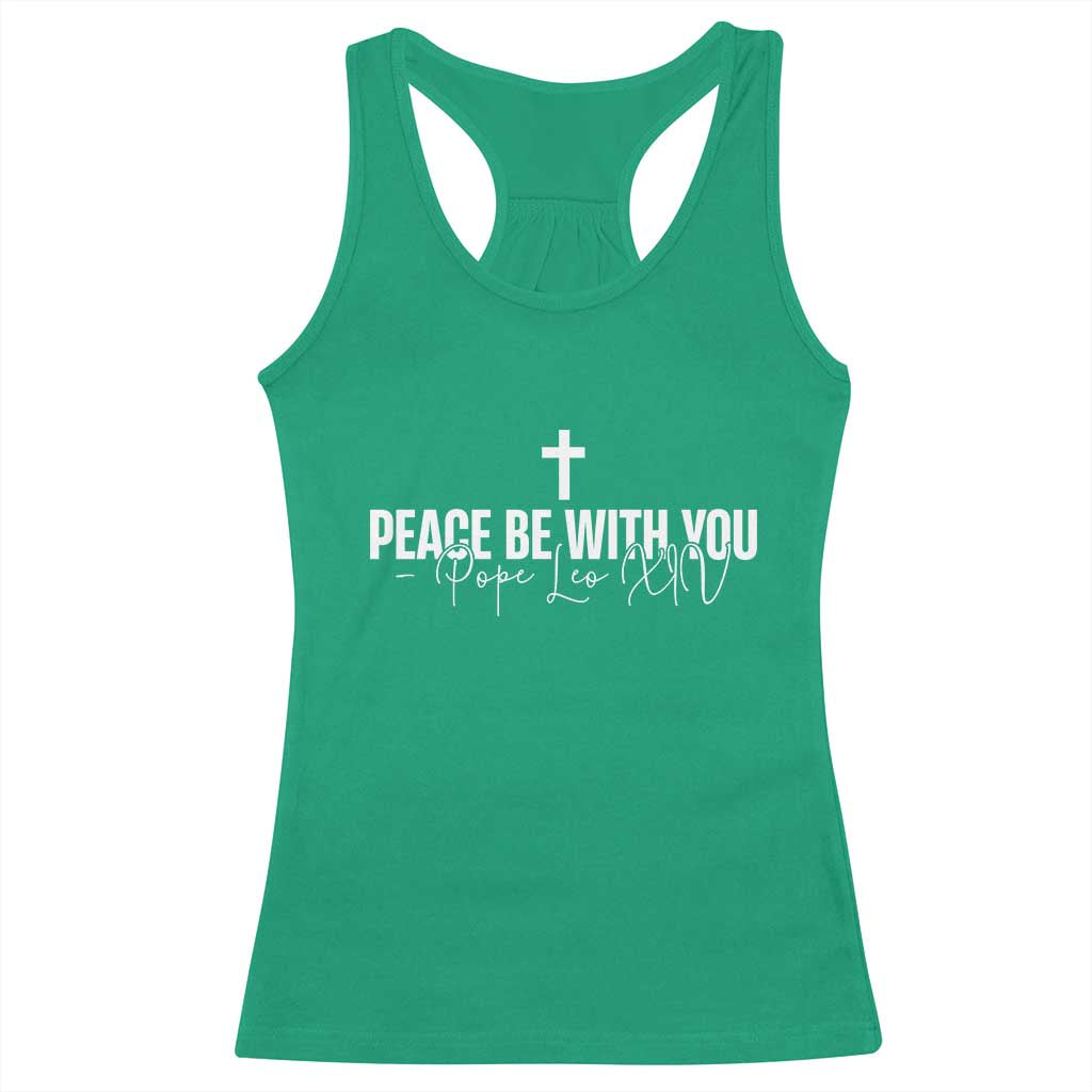 Pope Leo XIV Racerback Tank Top Peace Be With You All Catholic Church Subtle Cross
