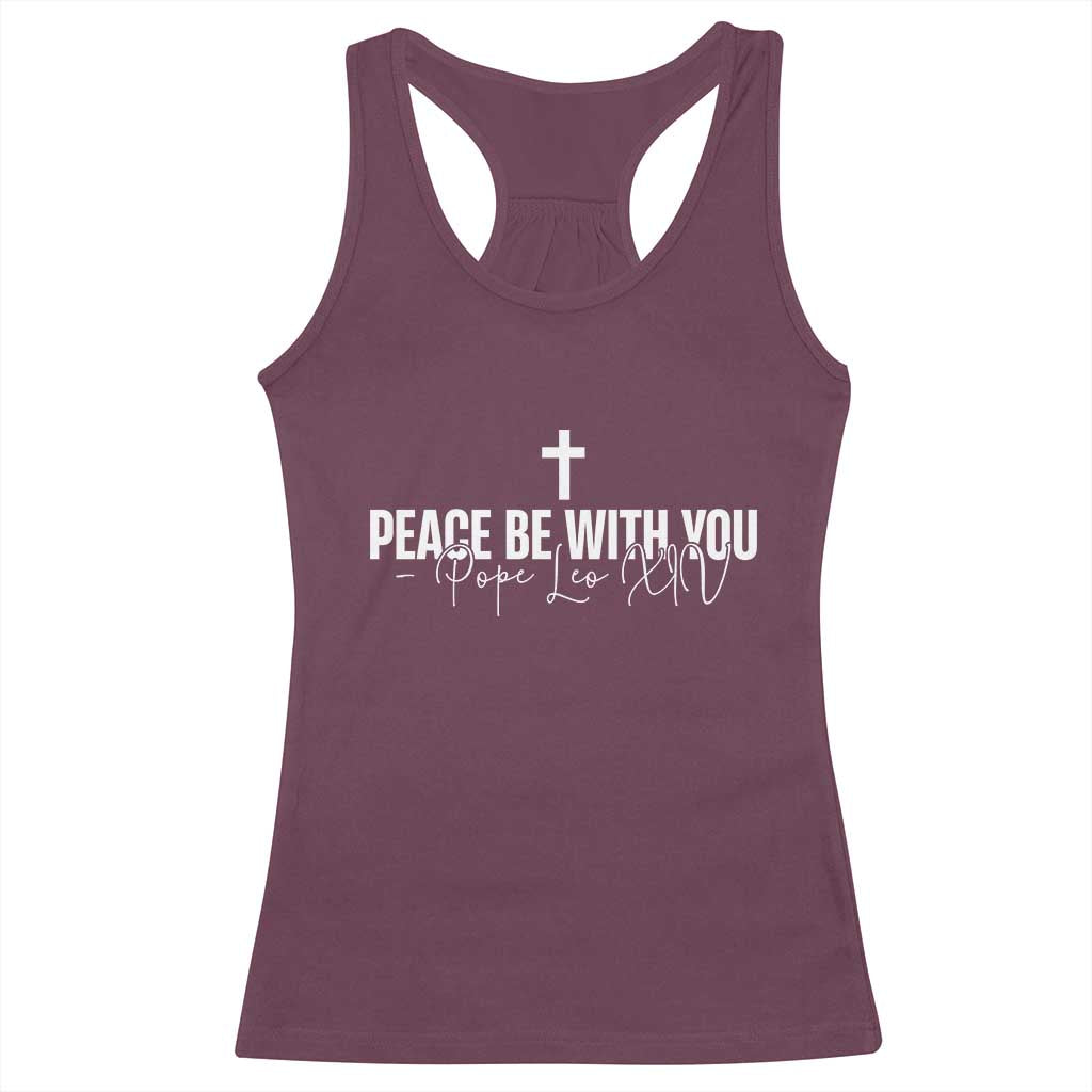 Pope Leo XIV Racerback Tank Top Peace Be With You All Catholic Church Subtle Cross
