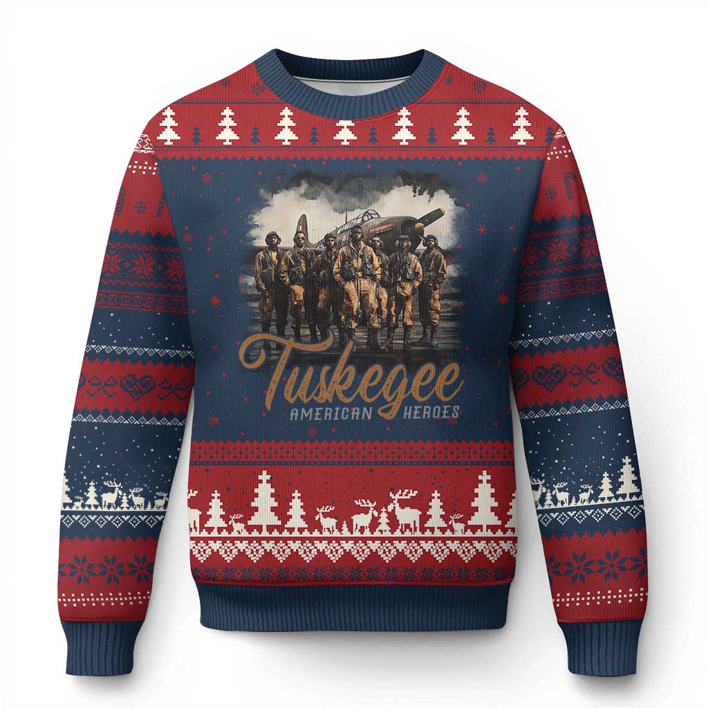 Tuskegee Airmen Ugly Christmas Sweater African American Heroes WW2 Tribute Black History Month - Wonder Print Shop