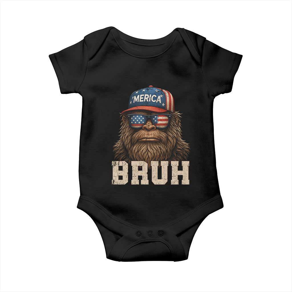 Bruh Bigfoot Merica Baby Onesie American Flag Patriotic 4th Of July - Wonder Print Shop