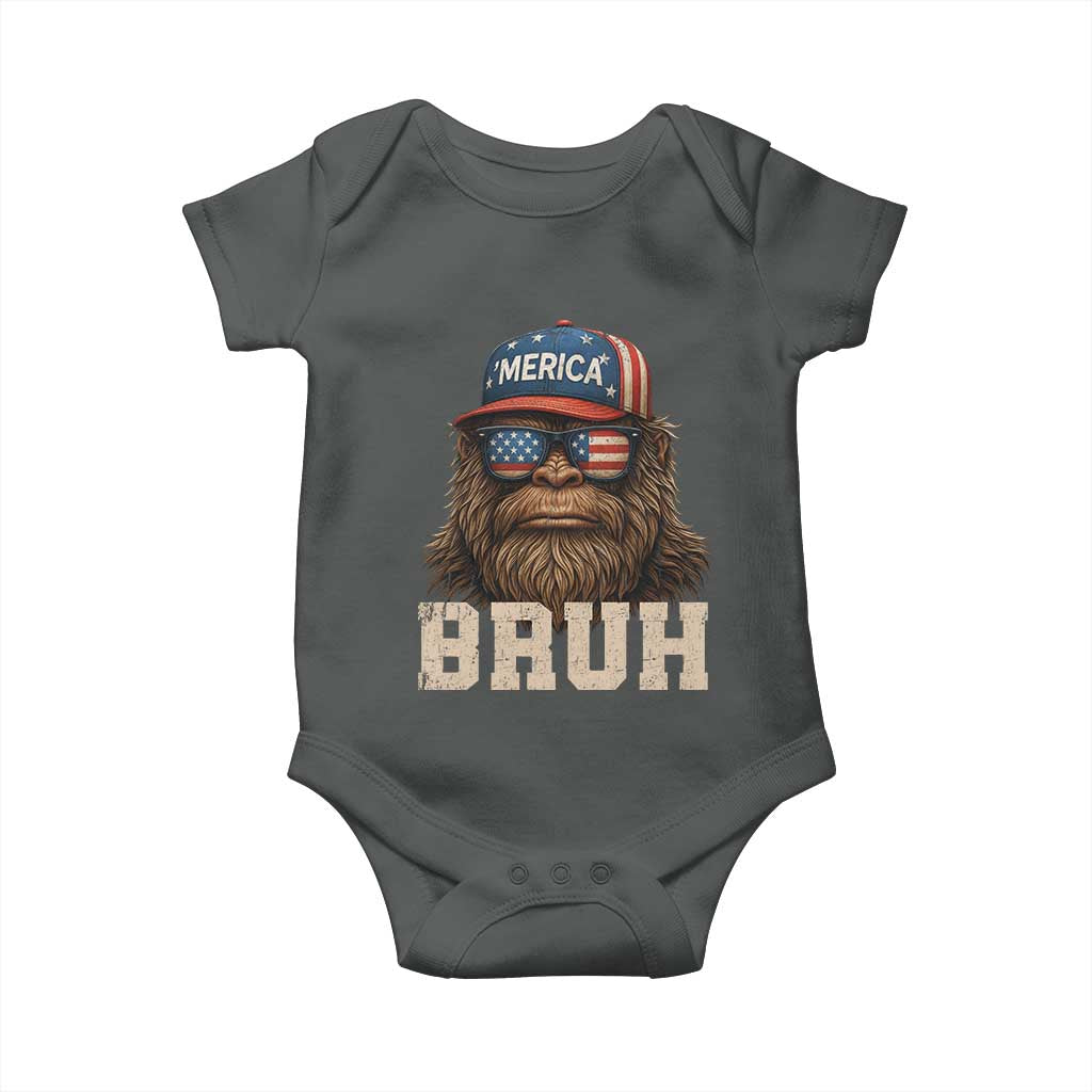 Bruh Bigfoot Merica Baby Onesie American Flag Patriotic 4th Of July - Wonder Print Shop
