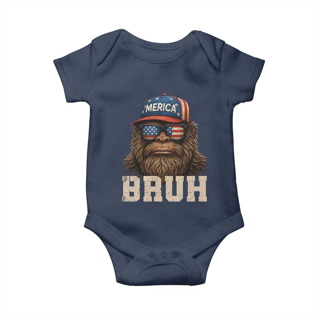 Bruh Bigfoot Merica Baby Onesie American Flag Patriotic 4th Of July - Wonder Print Shop