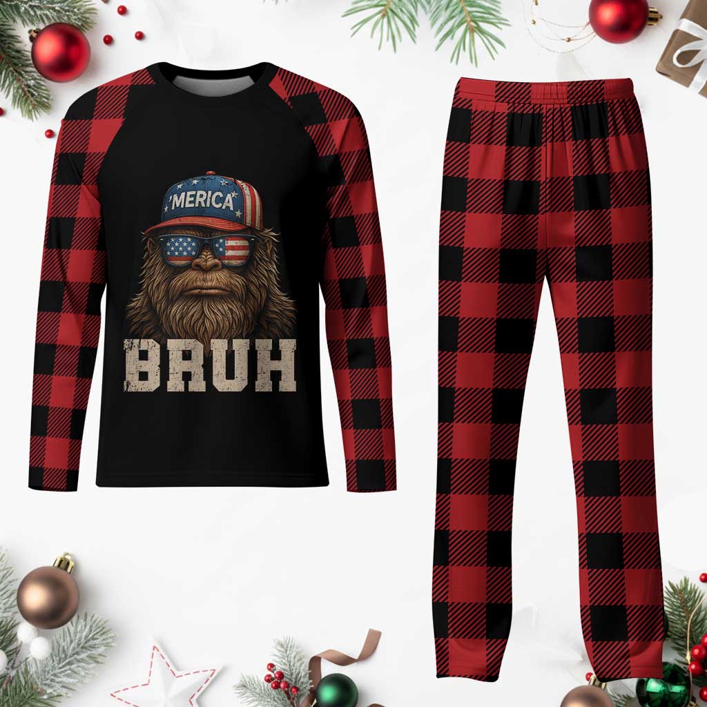 Bruh Bigfoot Merica Plaid Pajama Set American Flag Patriotic 4th Of July - Wonder Print Shop