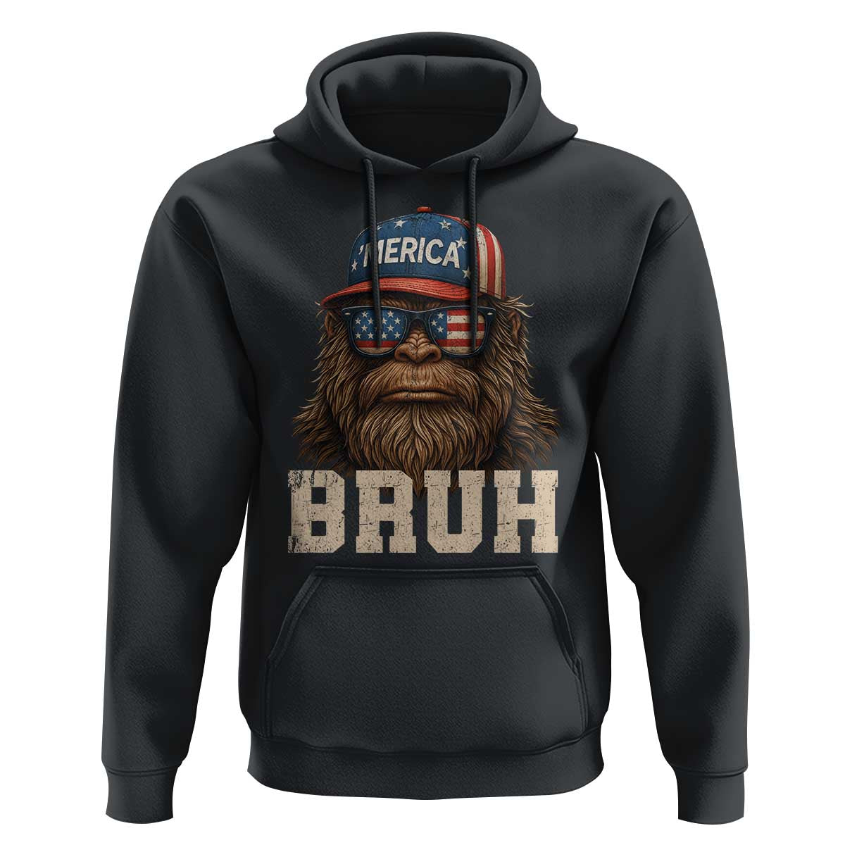 Bruh Bigfoot Merica Hoodie American Flag Patriotic 4th Of July - Wonder Print Shop