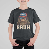 Bruh Bigfoot Merica T Shirt For Kid American Flag Patriotic 4th Of July - Wonder Print Shop