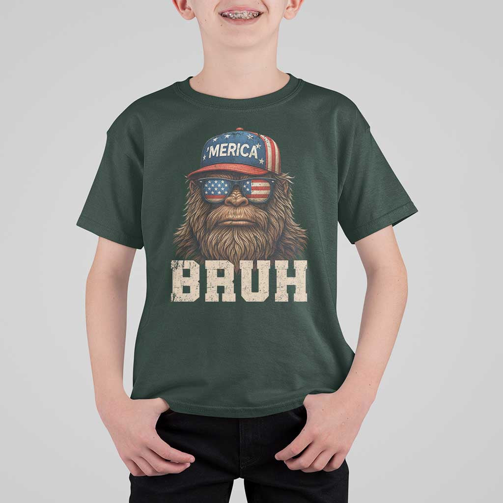 Bruh Bigfoot Merica T Shirt For Kid American Flag Patriotic 4th Of July - Wonder Print Shop