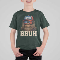 Bruh Bigfoot Merica T Shirt For Kid American Flag Patriotic 4th Of July - Wonder Print Shop