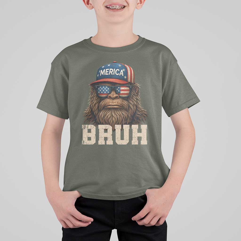 Bruh Bigfoot Merica T Shirt For Kid American Flag Patriotic 4th Of July - Wonder Print Shop