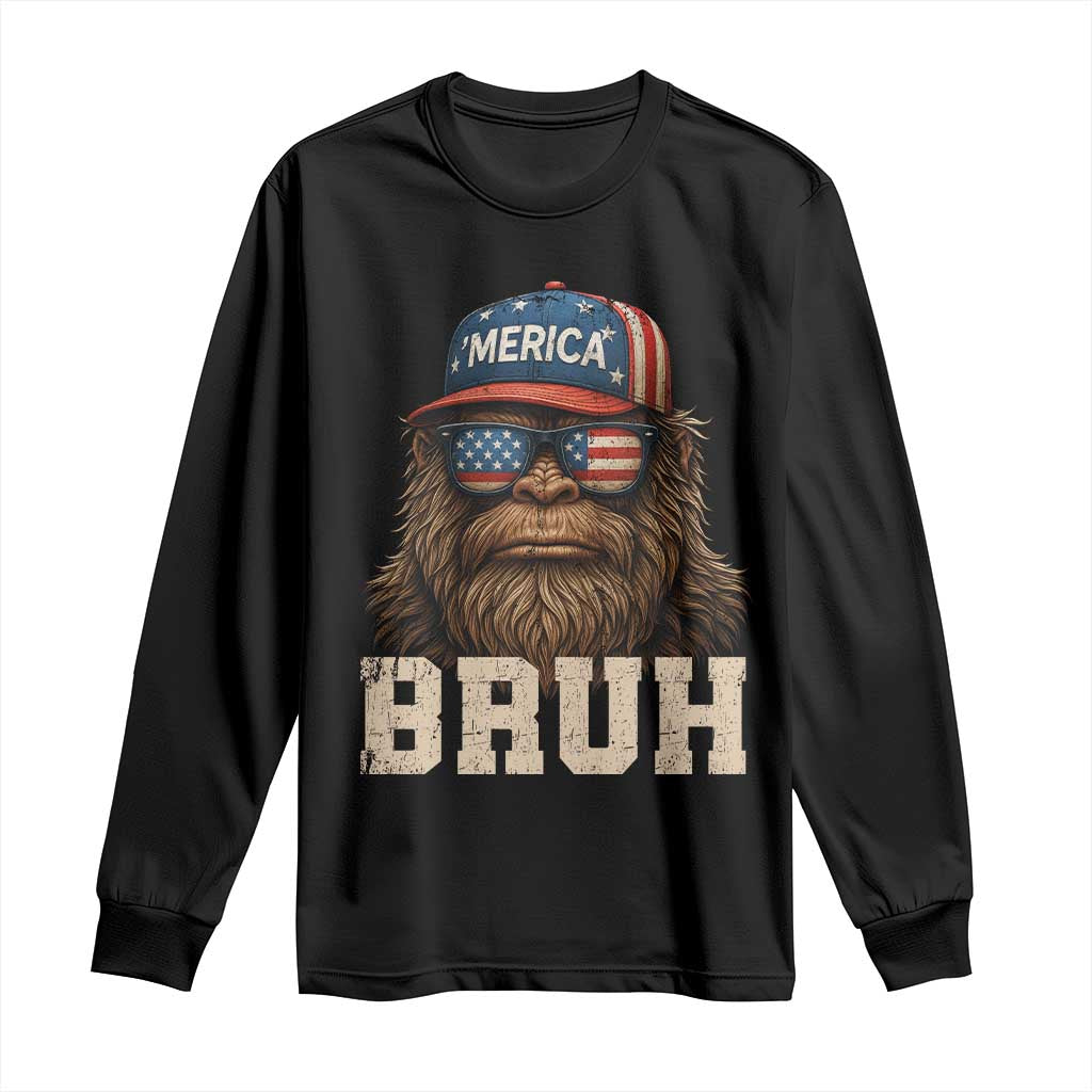 Bruh Bigfoot Merica Long Sleeve Shirt American Flag Patriotic 4th Of July - Wonder Print Shop