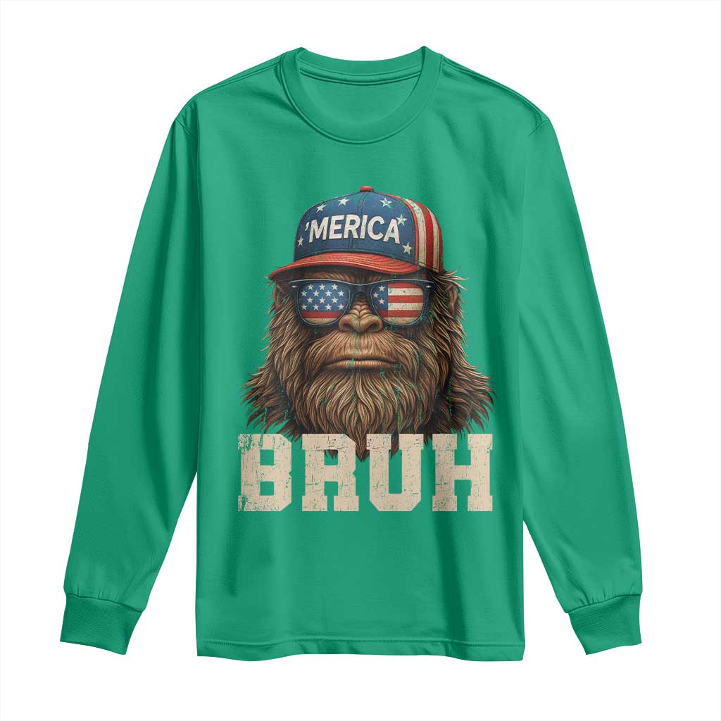 Bruh Bigfoot Merica Long Sleeve Shirt American Flag Patriotic 4th Of July - Wonder Print Shop