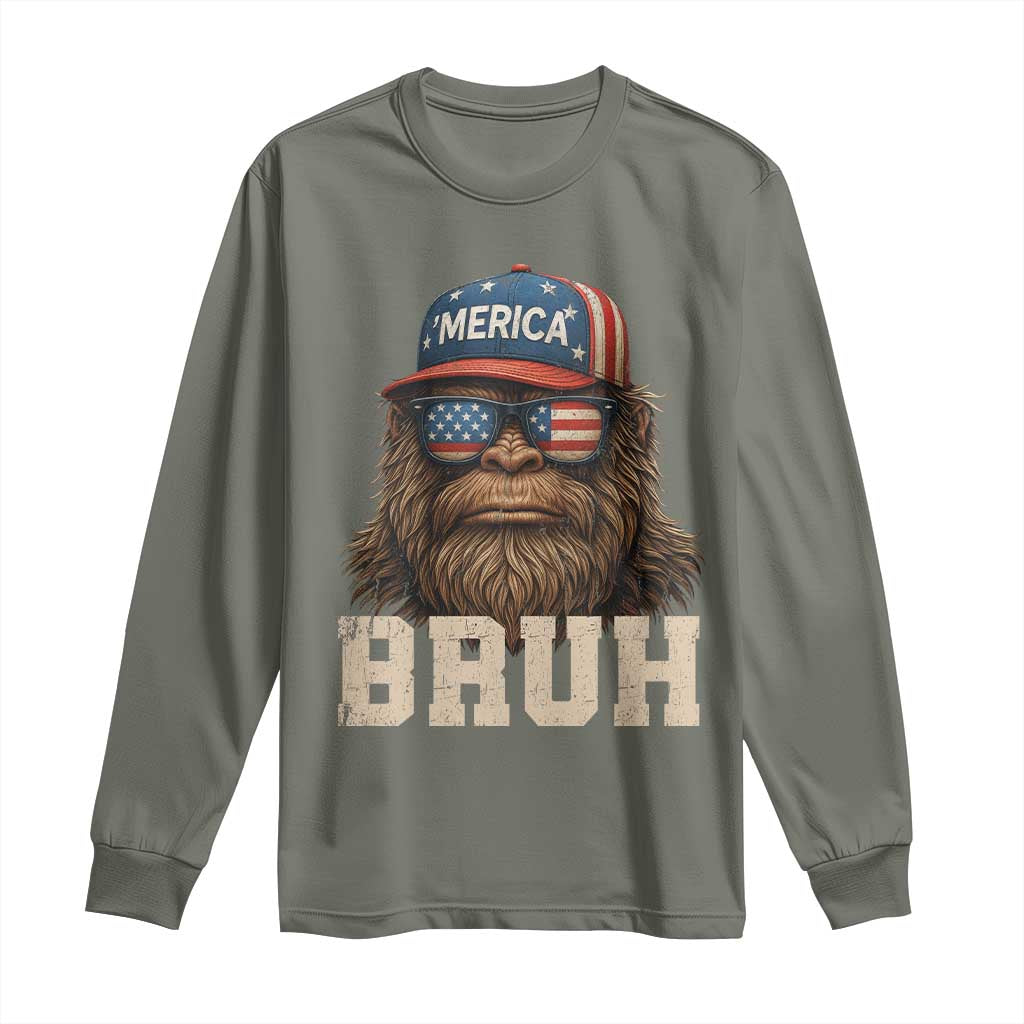 Bruh Bigfoot Merica Long Sleeve Shirt American Flag Patriotic 4th Of July - Wonder Print Shop