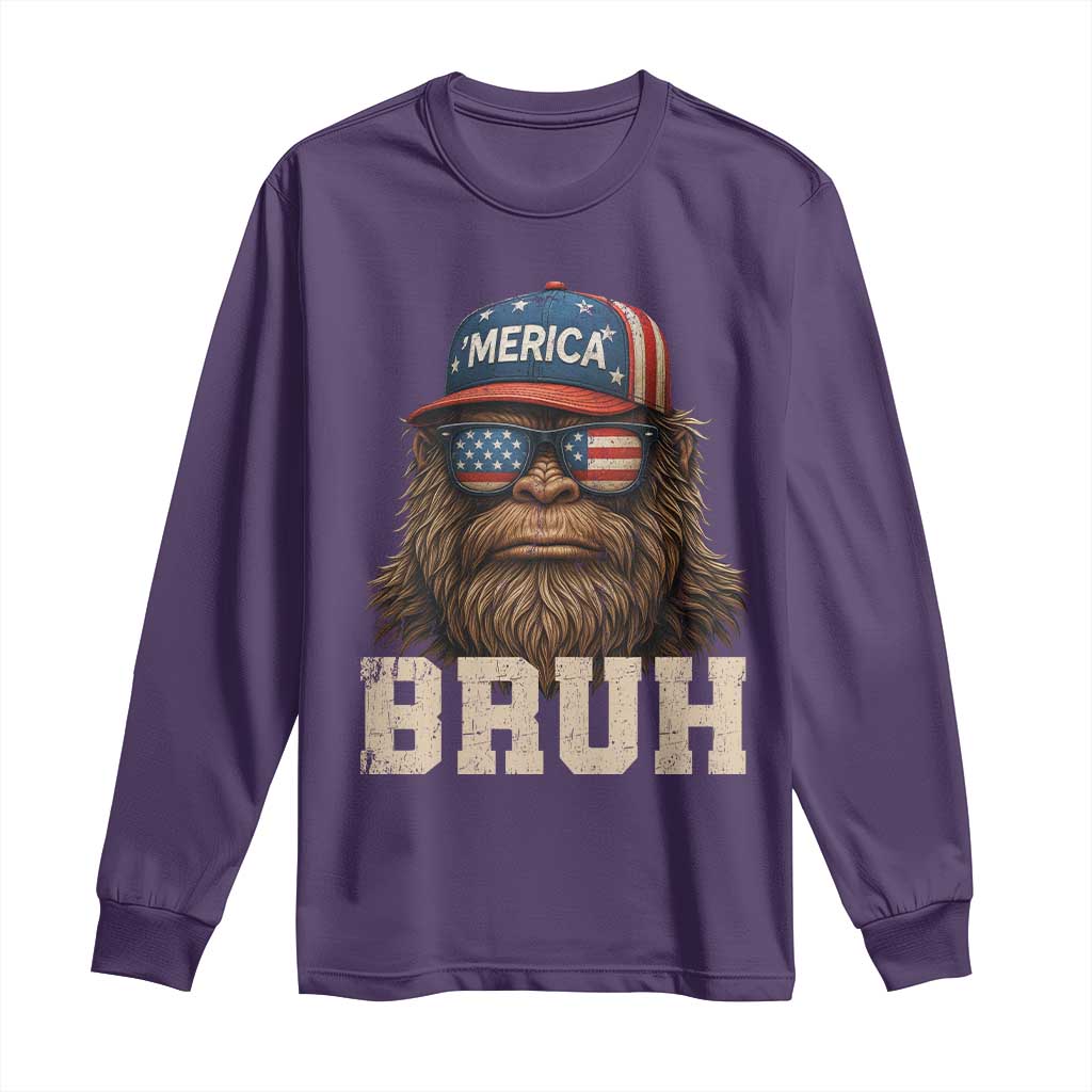 Bruh Bigfoot Merica Long Sleeve Shirt American Flag Patriotic 4th Of July - Wonder Print Shop