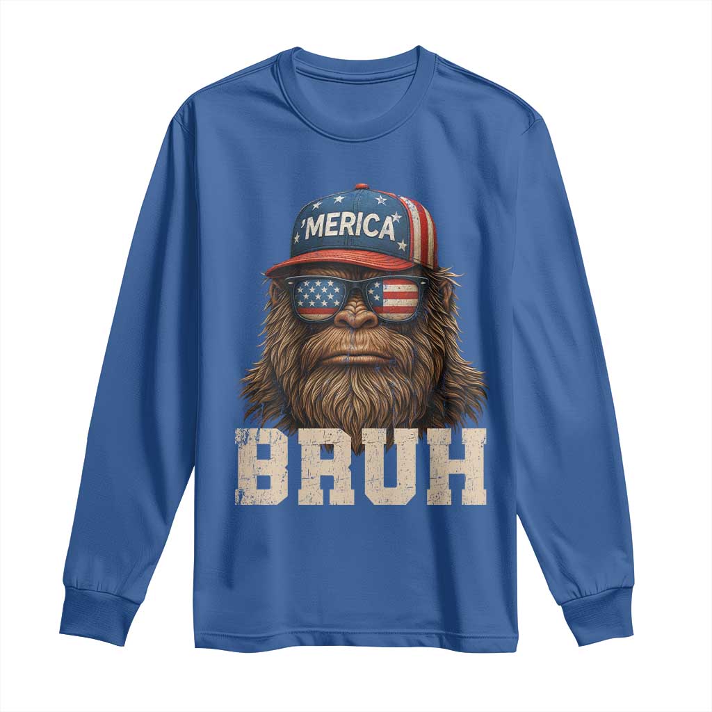 Bruh Bigfoot Merica Long Sleeve Shirt American Flag Patriotic 4th Of July - Wonder Print Shop