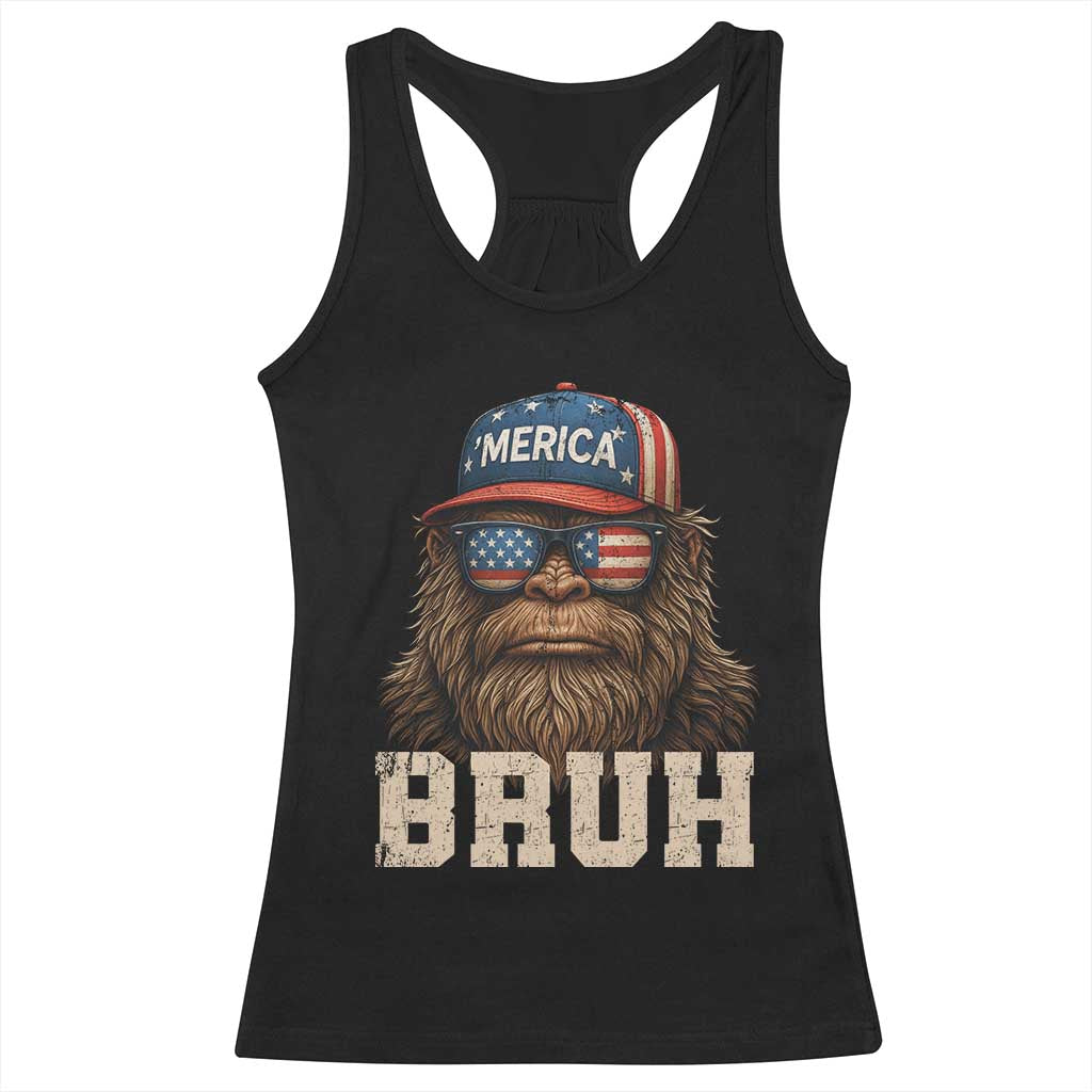 Bruh Bigfoot Merica Racerback Tank Top American Flag Patriotic 4th Of July - Wonder Print Shop